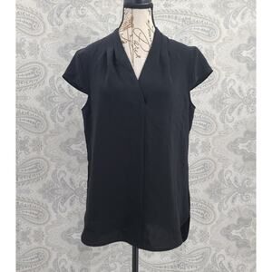 DKNY women's cap sleeve shoulder black blouse Size 6 Dark feminine Goth Office